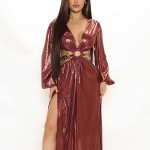 Fashionova Exotic Desire Metallic Maxi Dress - Rust SMALL